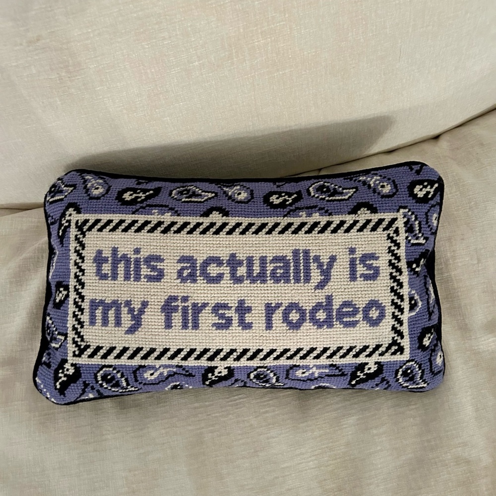 Lavender Text Needlepoint Accent Pillow - "this actually is my first rodeo"